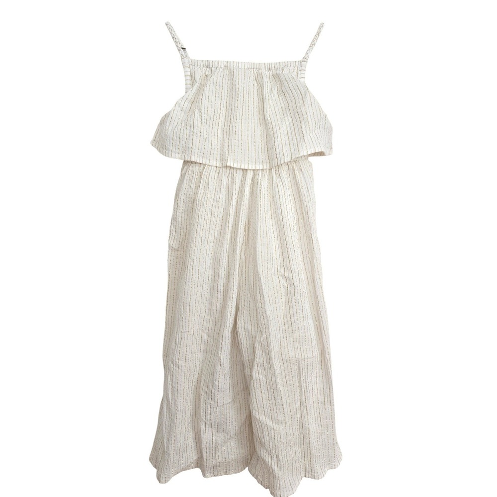 Mini Boden Girls White Gold Metallic Smocked Tiered Cotton‎ Dress Size 6-7Y